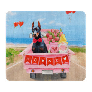 Planche À Découper Doberman Chien Saint-Valentin Coeurs de camion