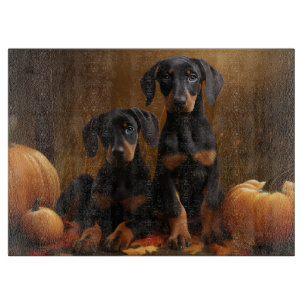 Planche À Découper Doberman Chiot Automne Citrouille de plaisir