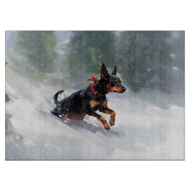 Planche À Découper Doberman Pinscher neige de Noël hiver (Devant)