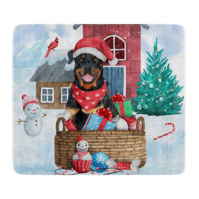 Planche À Découper Doigt Rottweiler dans la neige Maison de Chien de  (Devant)