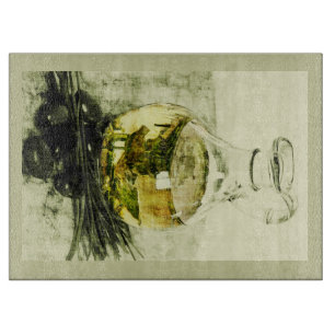 Planche À Découper d'olive d'huile de carafe toujours la vie