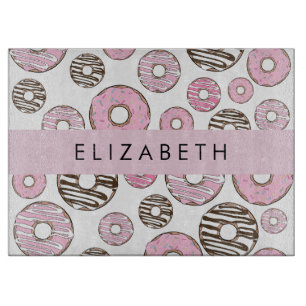 Planche À Découper Donuts Roses, Donuts Blancs, Sprinkings, Votre Nom