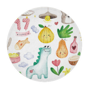 Planche À Découper Doodles d'aquarelle Kawaii, autocollant prêt.