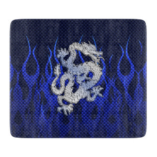 Planche À Découper Dragon Bleu dans Chrome Carbon course flammes