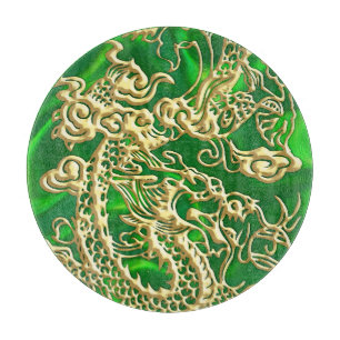 Planche À Découper Dragon en or embouti sur impression de satin vert