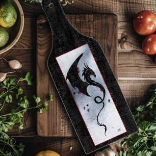 Planche À Découper Dragon tribal noir gras rouge et bleu fleurs