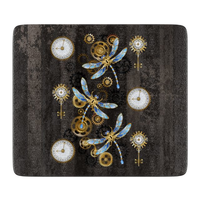 Planche À Découper Dragonflies de Steampunk sur arrière - plan rayé b (Devant)