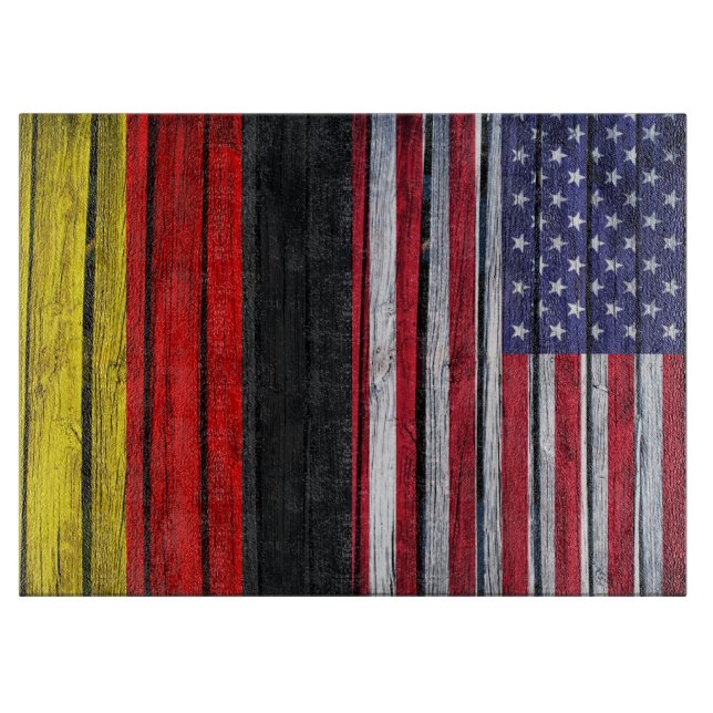 Planche À Découper Drapeau américain rustique et drapeau allemand (Devant)