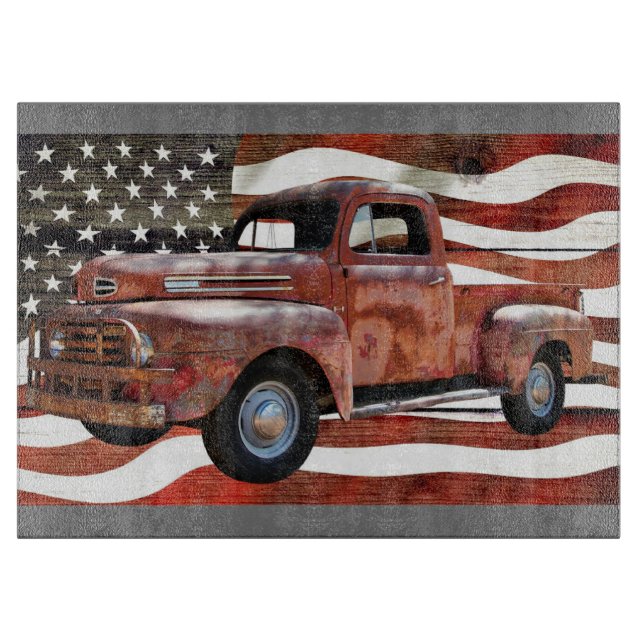 Planche À Découper Drapeau américain vintage Red Truck (Devant)