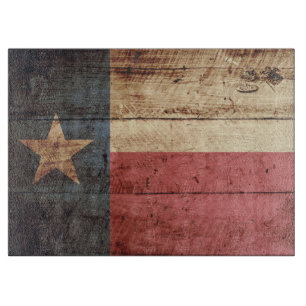 Planche À Découper Drapeau d'état du Texas sur le vieux grain en boi