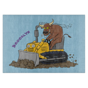 Planche À Découper Drôle bulldozer de conduite de taureaux
