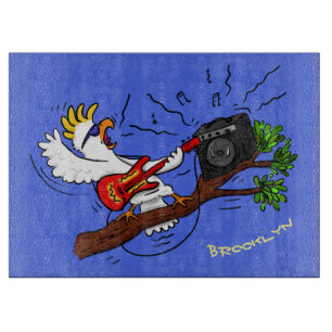 Planche À Découper Drôle cockatoo jouant de la guitare rock dessin an