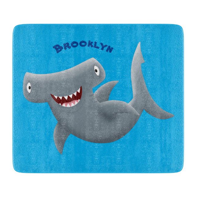 Planche À Découper Drôle mignon requin marteau dessin animé (Devant)