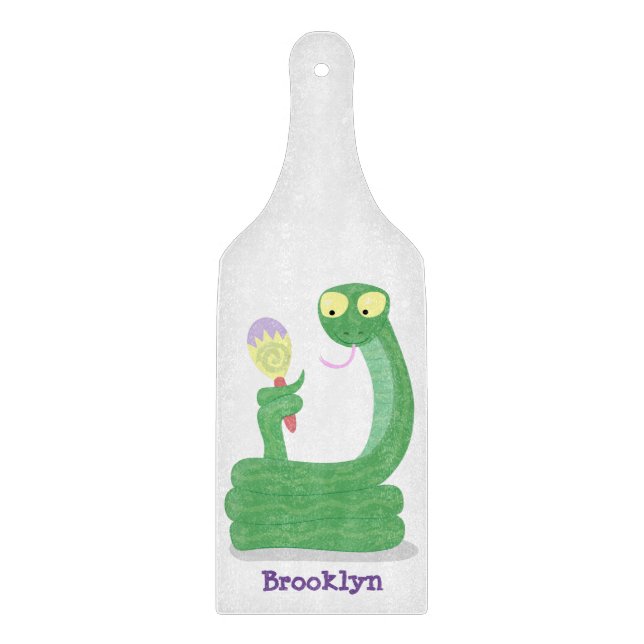 Planche À Découper Drôle serpent vert avec caricature maraca (Devant)