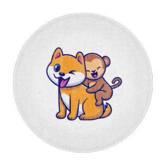 Planche À Découper Duo de dessin adorable de chien et de singe