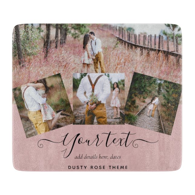 Planche À Découper Dusty Rose rose Newlywets Mariage PHOTO Cadeau (Devant)