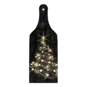 Planche À Découper Éclat doré des étoiles sur le sapin de Noël foncé 