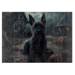 Planche À Découper Ecosse Terrier Citrouille Halloween effrayant
