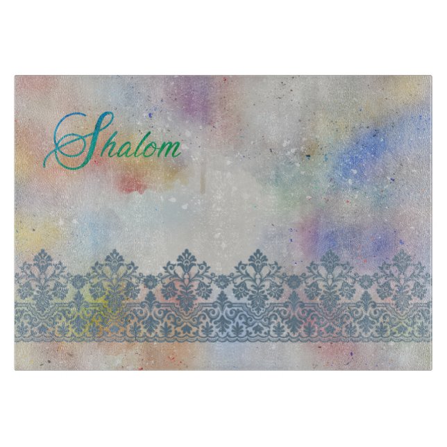 Planche À Découper Effet dentelle de Shalom sur le verre d'aquarelle  (Devant)
