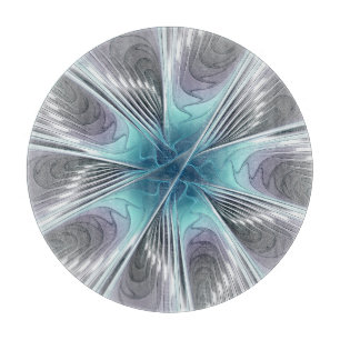 Planche À Découper Elégance Moderne Bleu Gris Blanc Fractage Art Flow