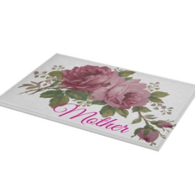Planche à découper Élégance Rose Rose (Glass Cutting Board – 5 different sizes. 100% food safe.  tempered glass Non-skid rubber feet. 
)