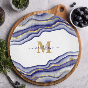 Planche À Découper Élégant Agate en marbre violet Monogramme