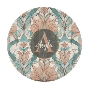 Planche À Découper Élégant Botanique Rose Boho Floral Monogramme Dama