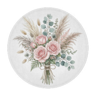 Planche À Découper Élégant Bouquet Floral Boho Rose Pâle coussin