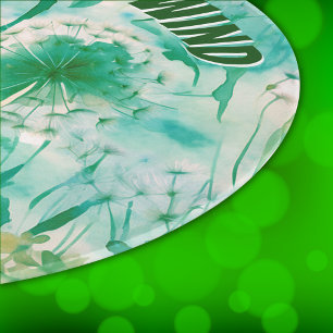 Planche À Découper Élégant Dandelion Monogramme vert et blanc