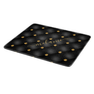 Planche À Découper Elégant Diamant Or Noir Tufted Luxe Votre Nom