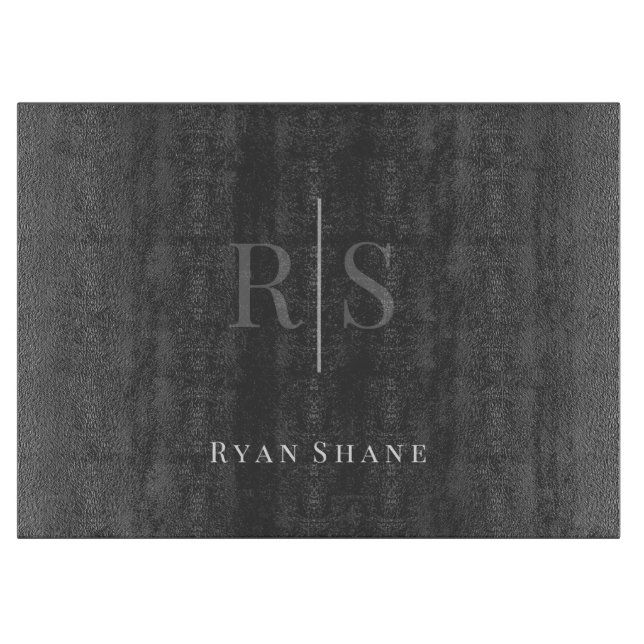 Planche À Découper Elegant DIY Grey Monogram & White Name, Dark Grey (Devant)