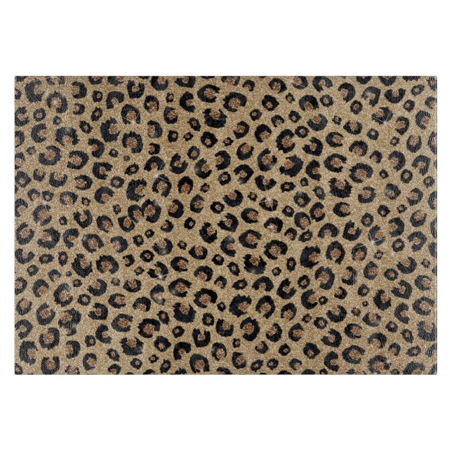 Planche À Découper Elegant Gold Glitter Black Leopard Print (Devant)
