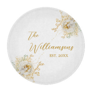 Planche À Découper Élégant Gold Script Floral Personnalisé Année Créé