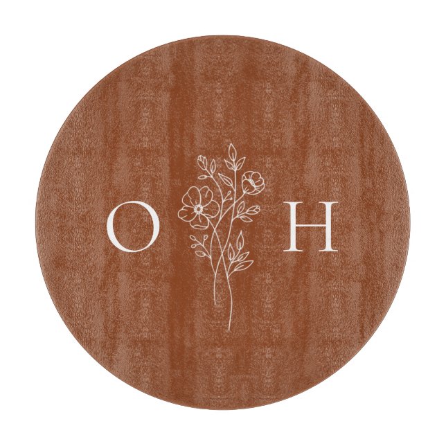 Planche À Découper Élégant monogramme floral de Boho (Devant)