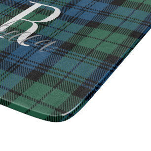 Planche À Découper Élégant Monogramme Tartan Vert Campbell Plaid
