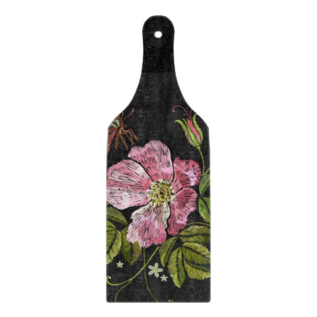 Planche À Découper Élégant Motif floral broderie Arrière - plan noir (Devant)