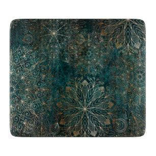 Planche À Découper Elégant or et Turquoise vert Floral Mandala Motif