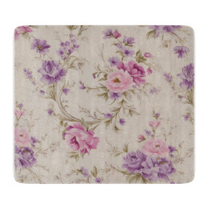 Planche À Découper Élégant Pastel Rose & Purple Garden Blooms