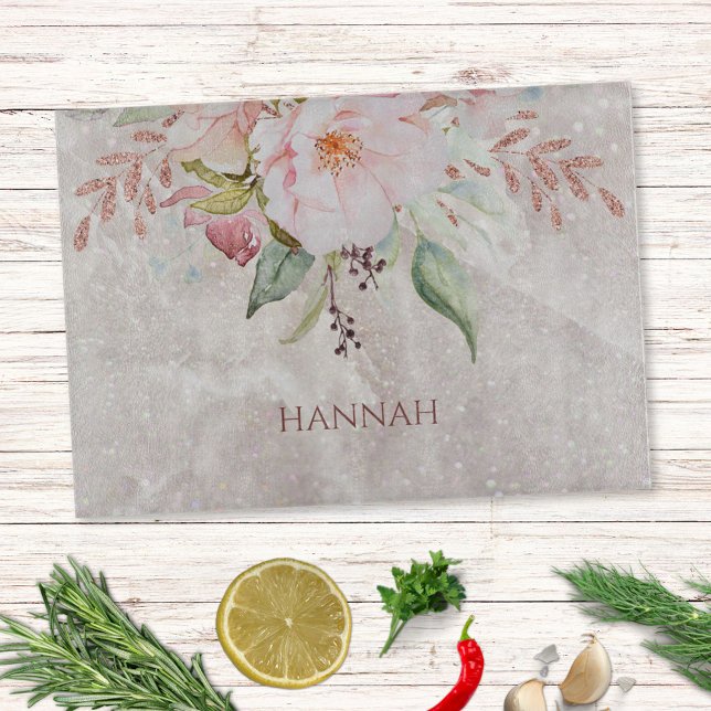 Planche À Découper Elégant rose rose Peony Marbre floral (In situ)