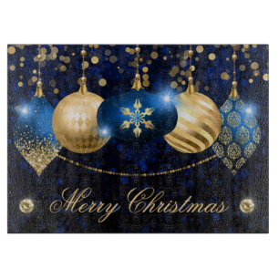 Planche À Découper Élégant Royal Blue & Gold Winter Baubles Noël