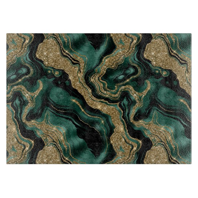 Planche À Découper Élégant vert et or Parties scintillant Agate Motif (Devant)