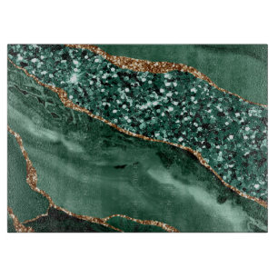 Planche À Découper Elégant Vert et Parties scintillant or Agate Océan
