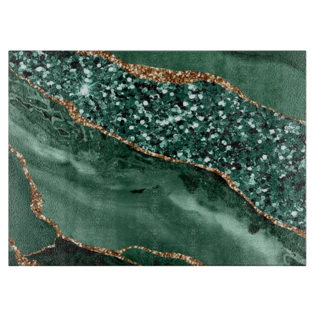 Planche À Découper Elégant Vert et Parties scintillant or Agate Océan (Devant)