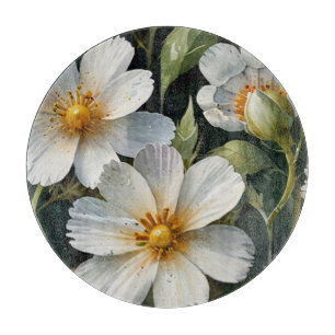 Planche À Découper Élégantes Fleurs Blanches Adorables Aquarelle Chic