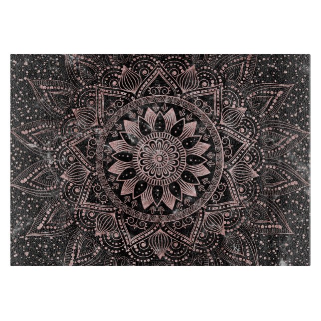 Planche À Découper Elégants pointes Roses en or marbre Mandala (Devant)