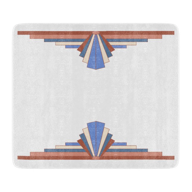 Planche À Découper Éléments Art déco en or rose & bleu (Devant)