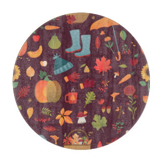 Planche À Découper Éléments d'automne, arrière - plan sombre, vintage