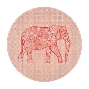 Planche À Découper Éléphant à tourbillon fractal - corail orange et b