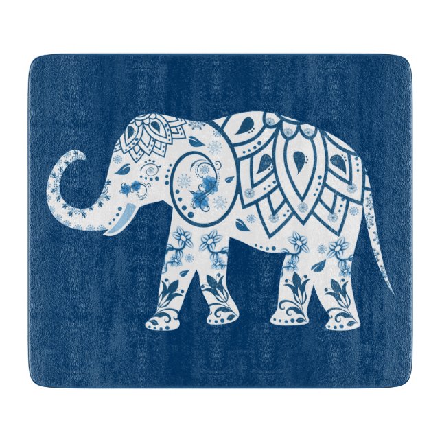 Planche À Découper Eléphant bleu à motif orné (Devant)
