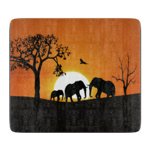 Planche À Découper Eléphants au coucher du soleil